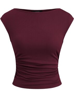 Cider Sleeveless Ribbed Boatneck Tank Top - Burgundy